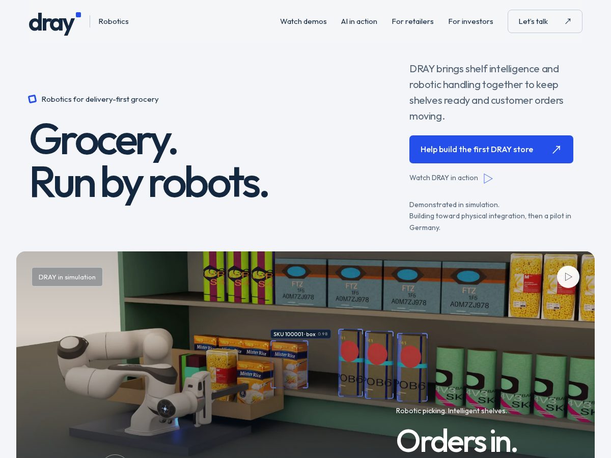 Landing-page snapshot of drayrobotics.com