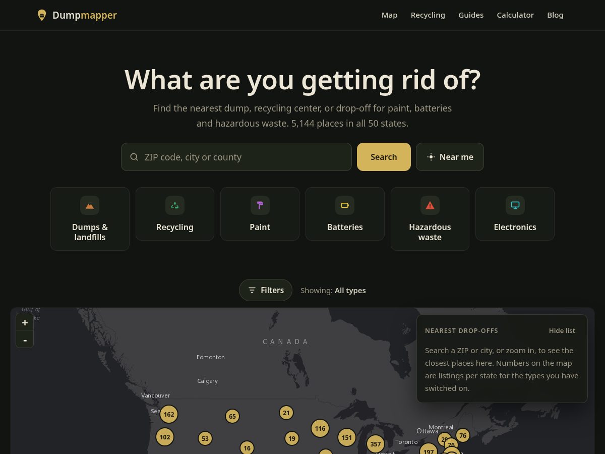 Landing-page snapshot of dumpmapper.com
