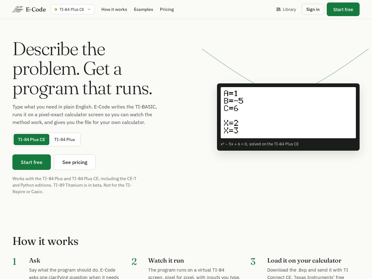 Landing-page snapshot of e-code.app