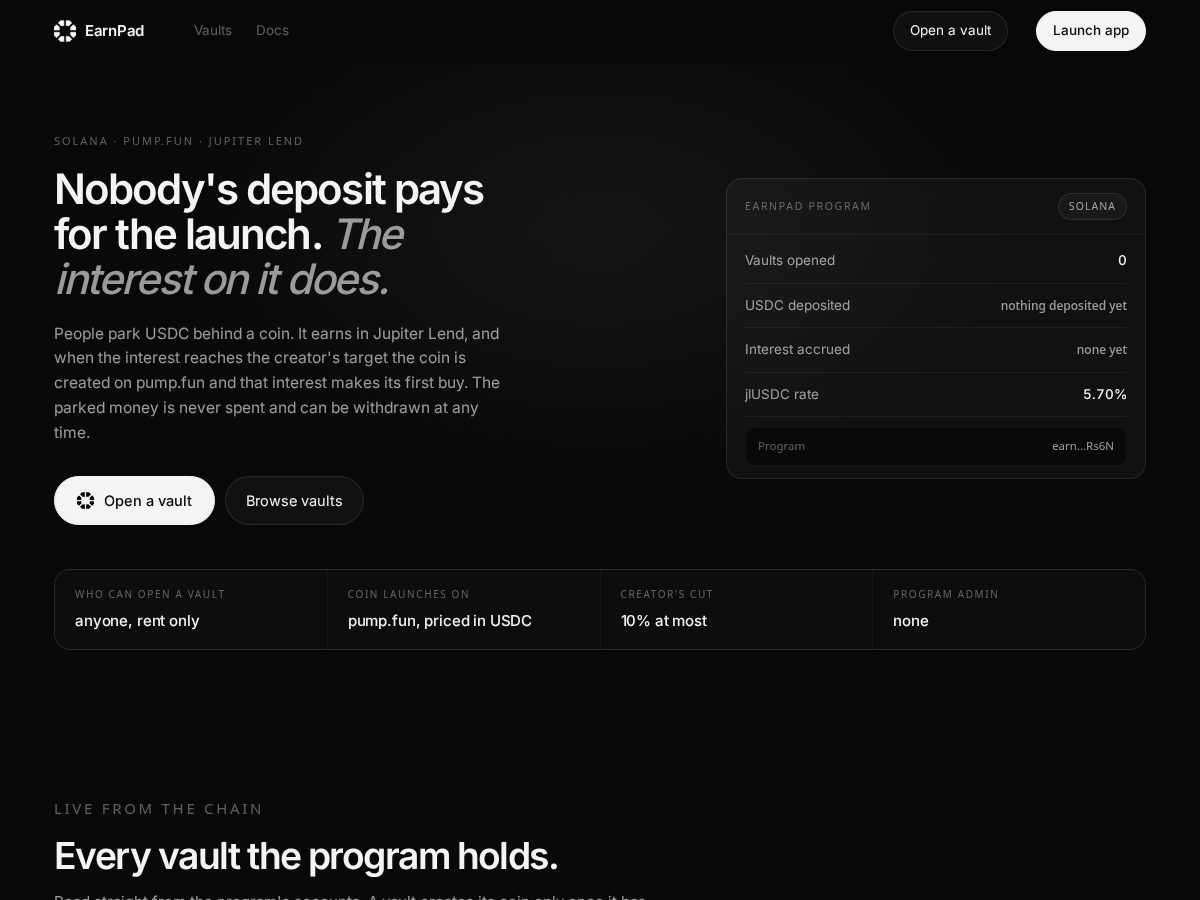 Landing-page snapshot of earnpad.fun