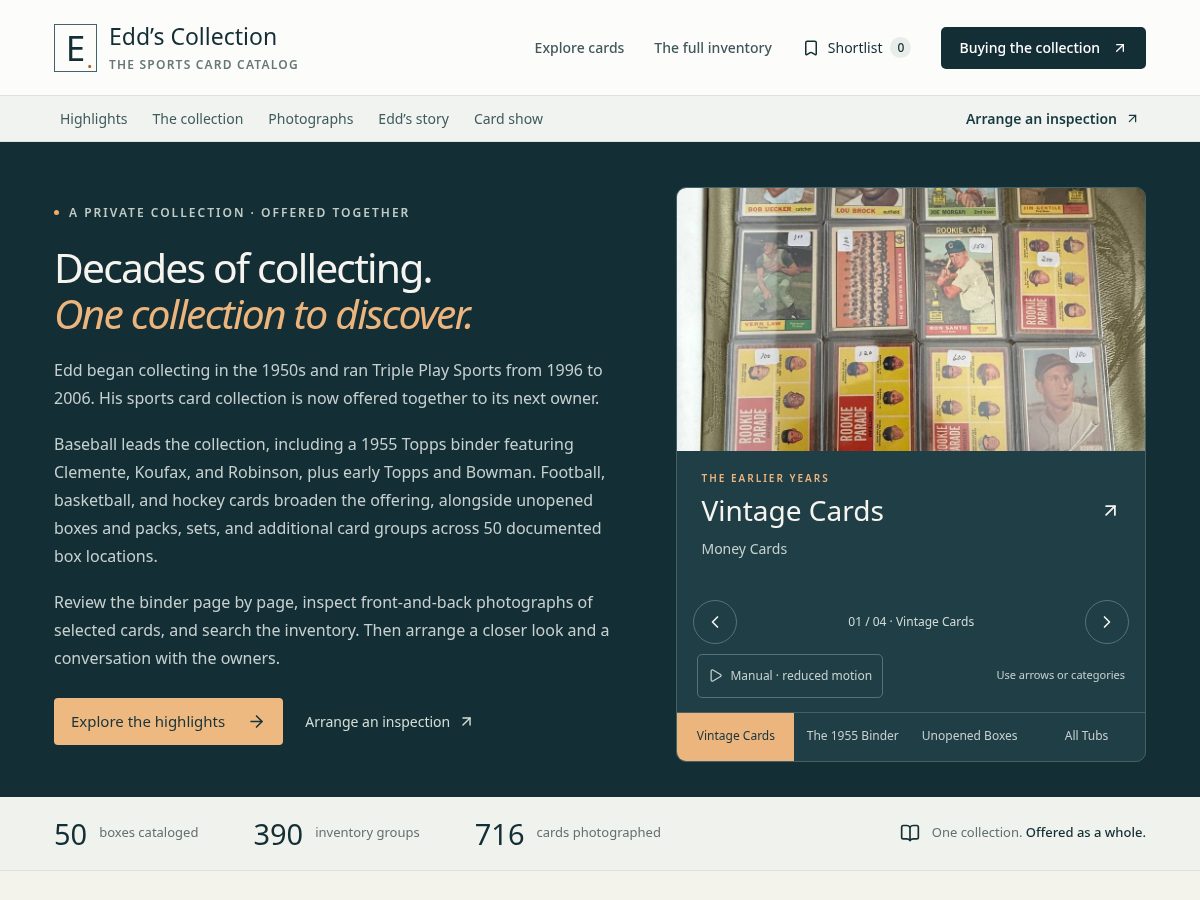 Landing-page snapshot of eddscardcollection.com