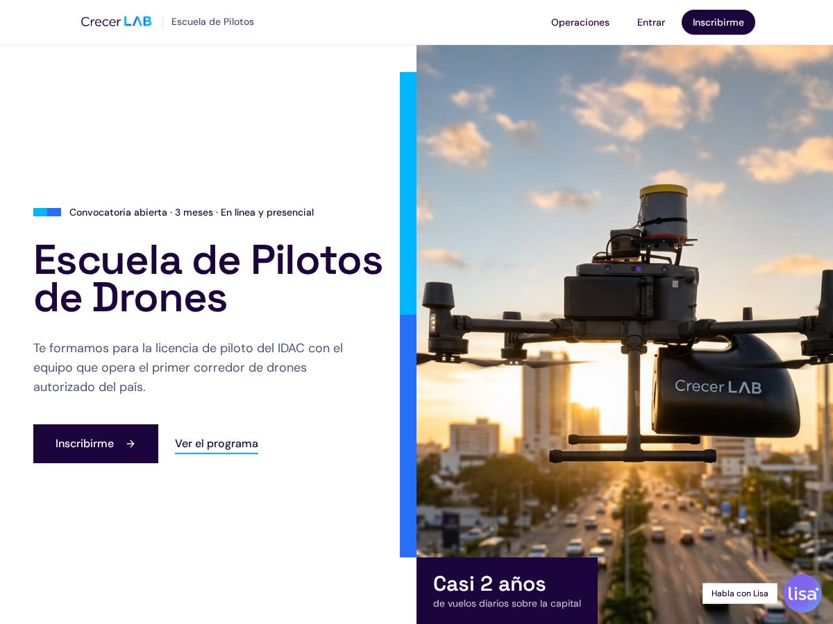 Landing-page snapshot of escueladedron.com
