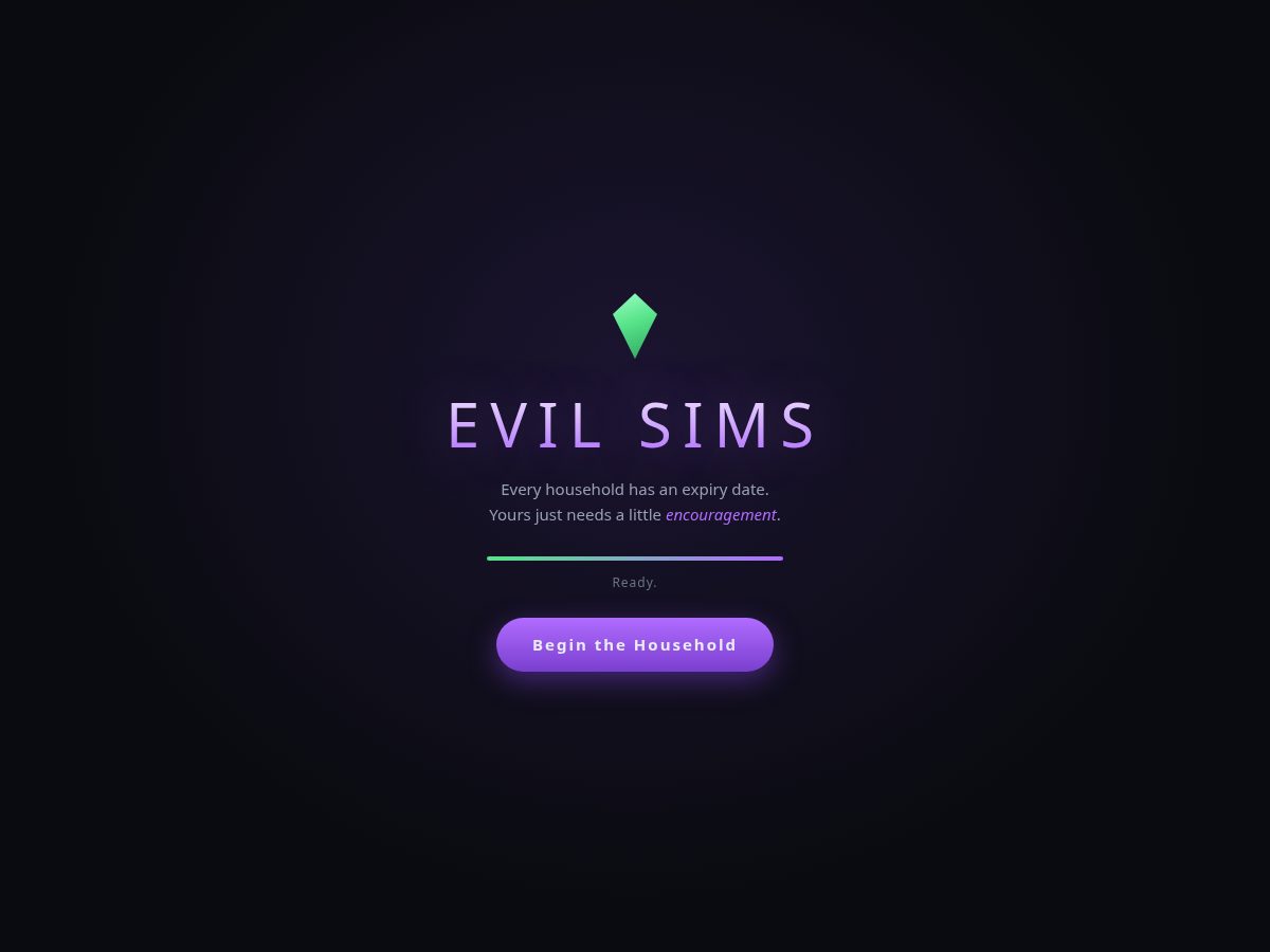Landing-page snapshot of evilsims.com