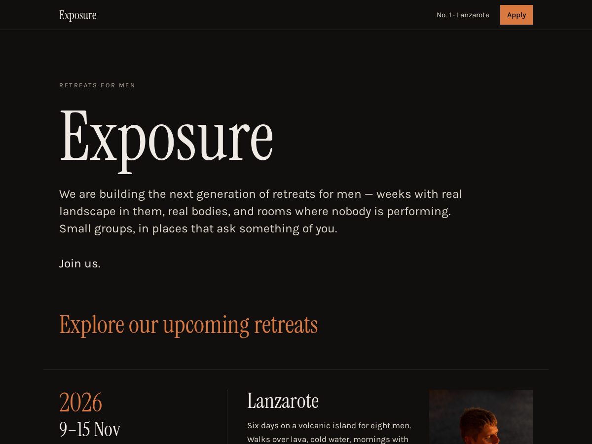 Landing-page snapshot of exposureretreat.com