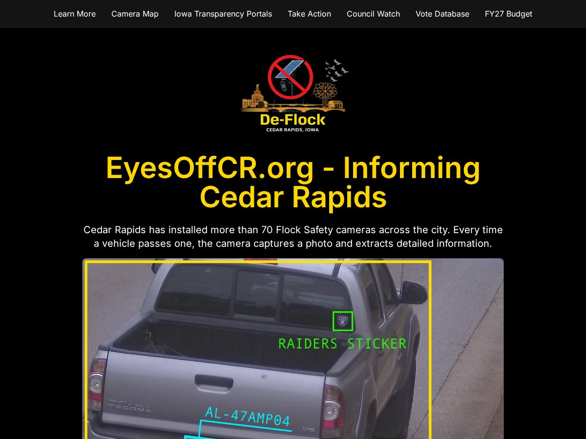 Landing-page snapshot of eyesoncr.org