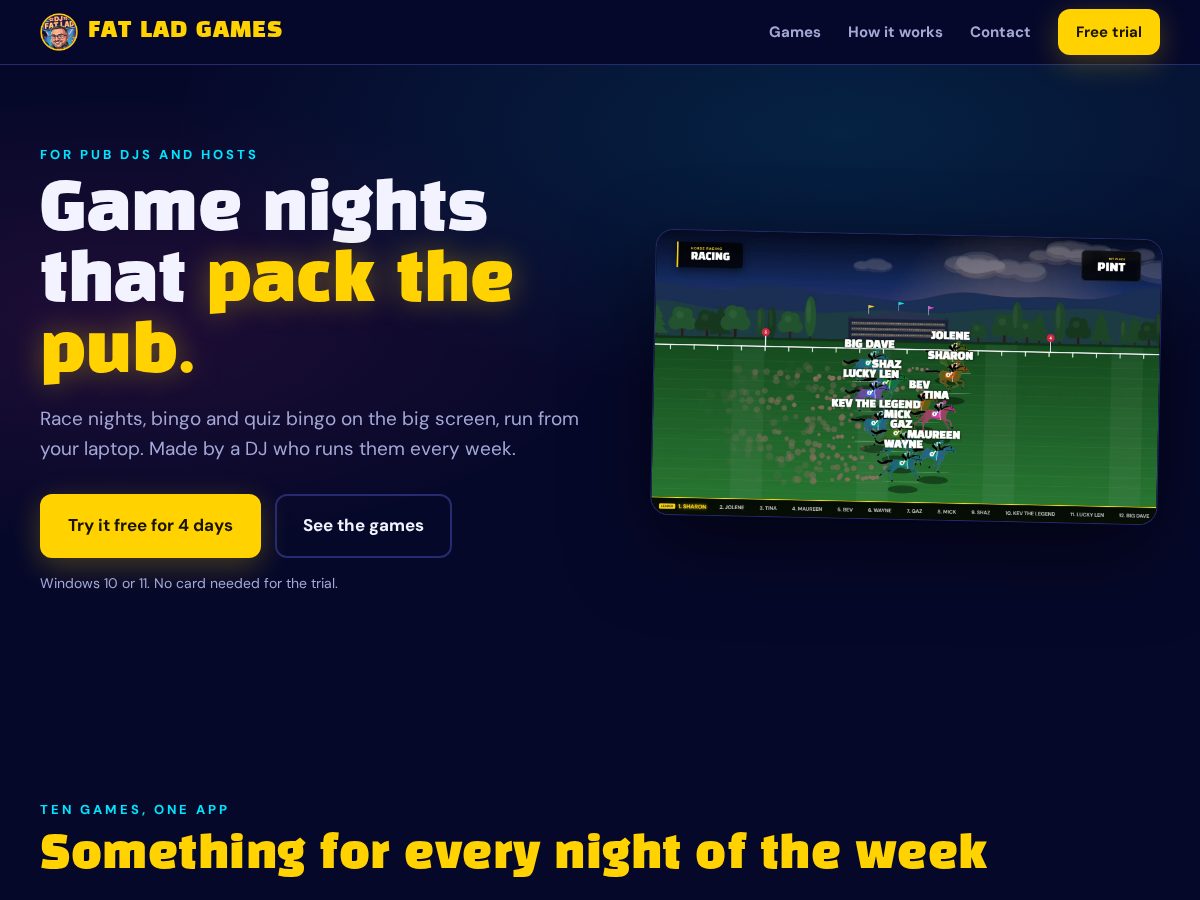 Landing-page snapshot of fatladgames.com