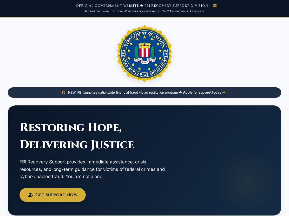 Landing-page snapshot of fbiassetrecoverydept.com