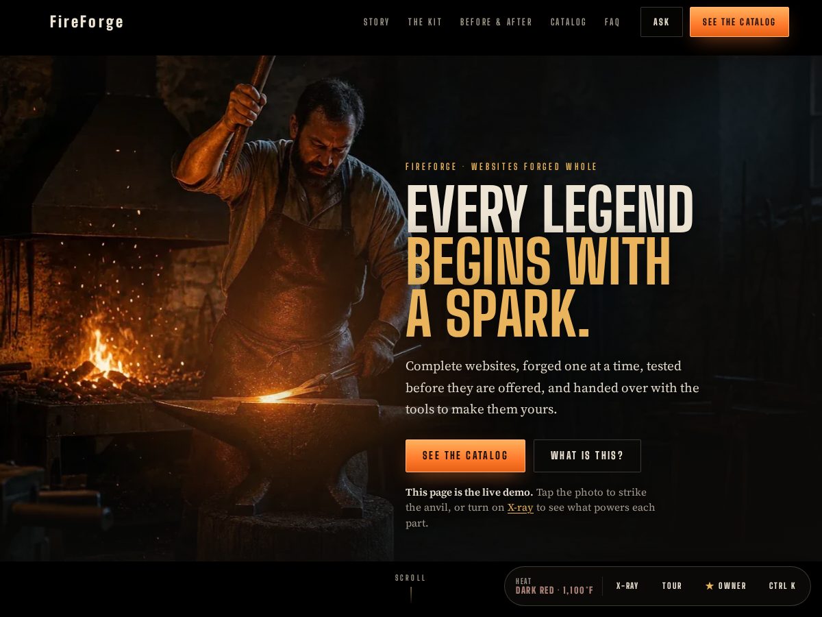 Landing-page snapshot of fireforgesites.com