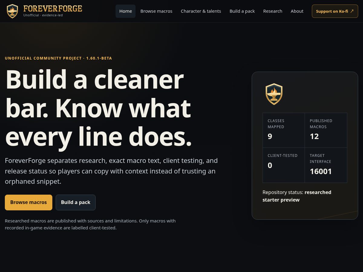 Landing-page snapshot of foreverforge.app