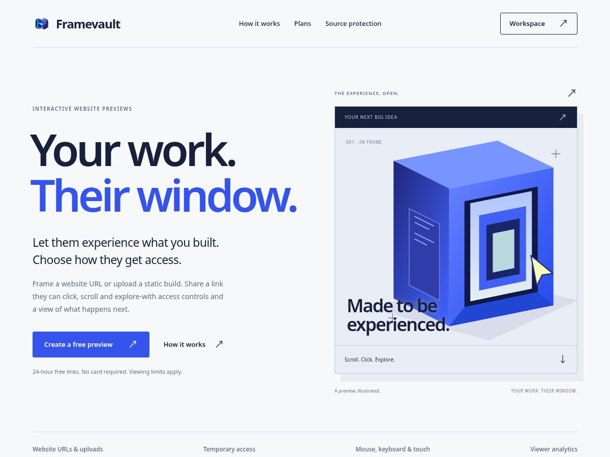 Landing-page snapshot of framevault.design