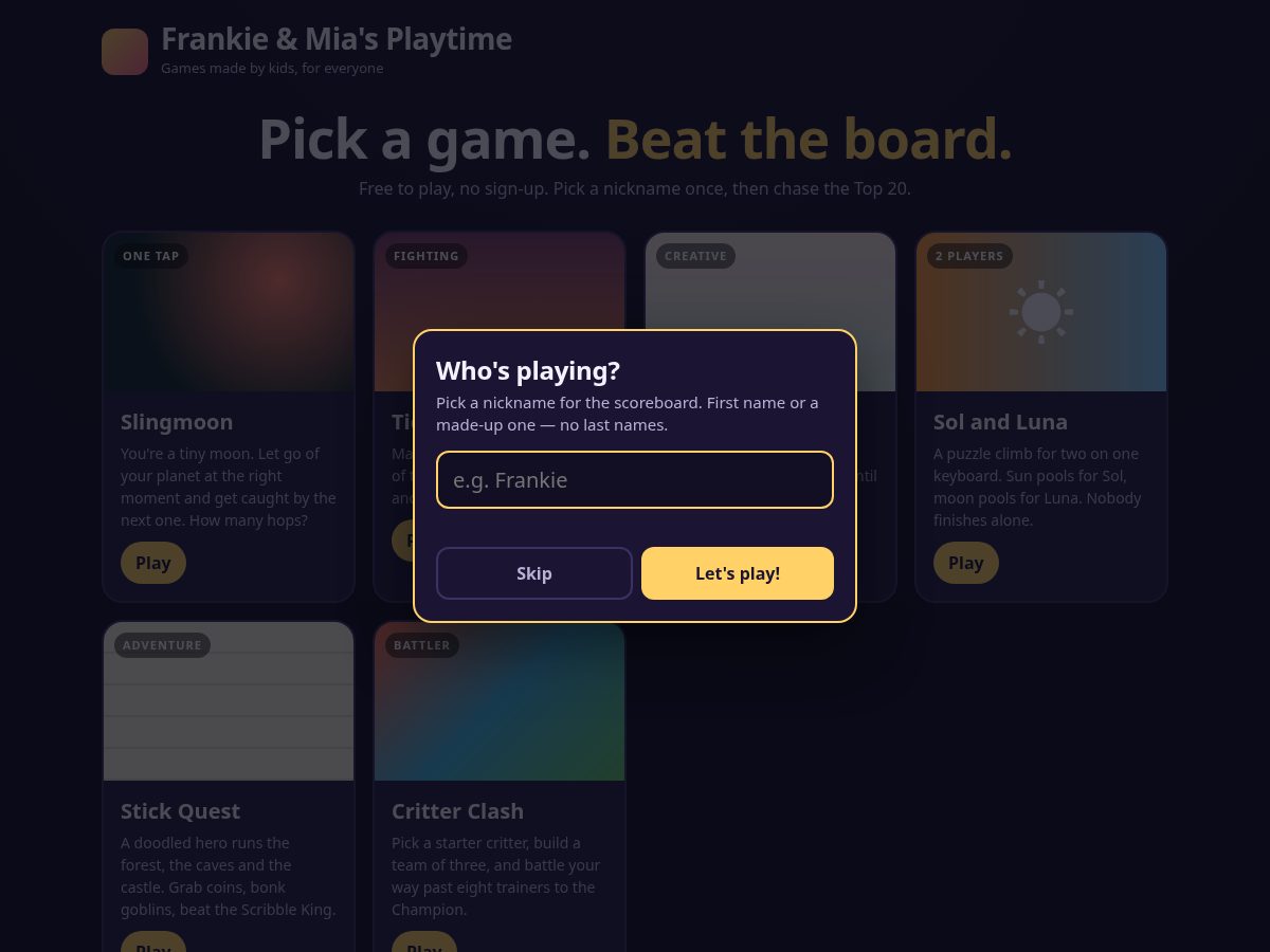 Landing-page snapshot of frankieandmiaplaytime.com