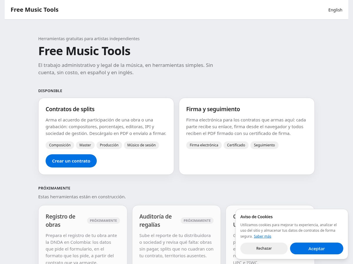 Landing-page snapshot of freemusictools.org
