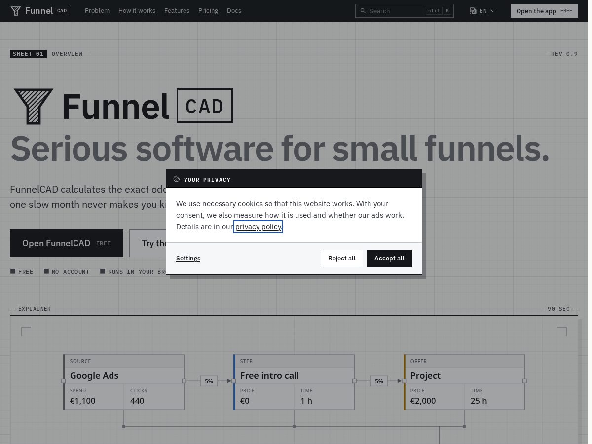 Landing-page snapshot of funnelcad.com