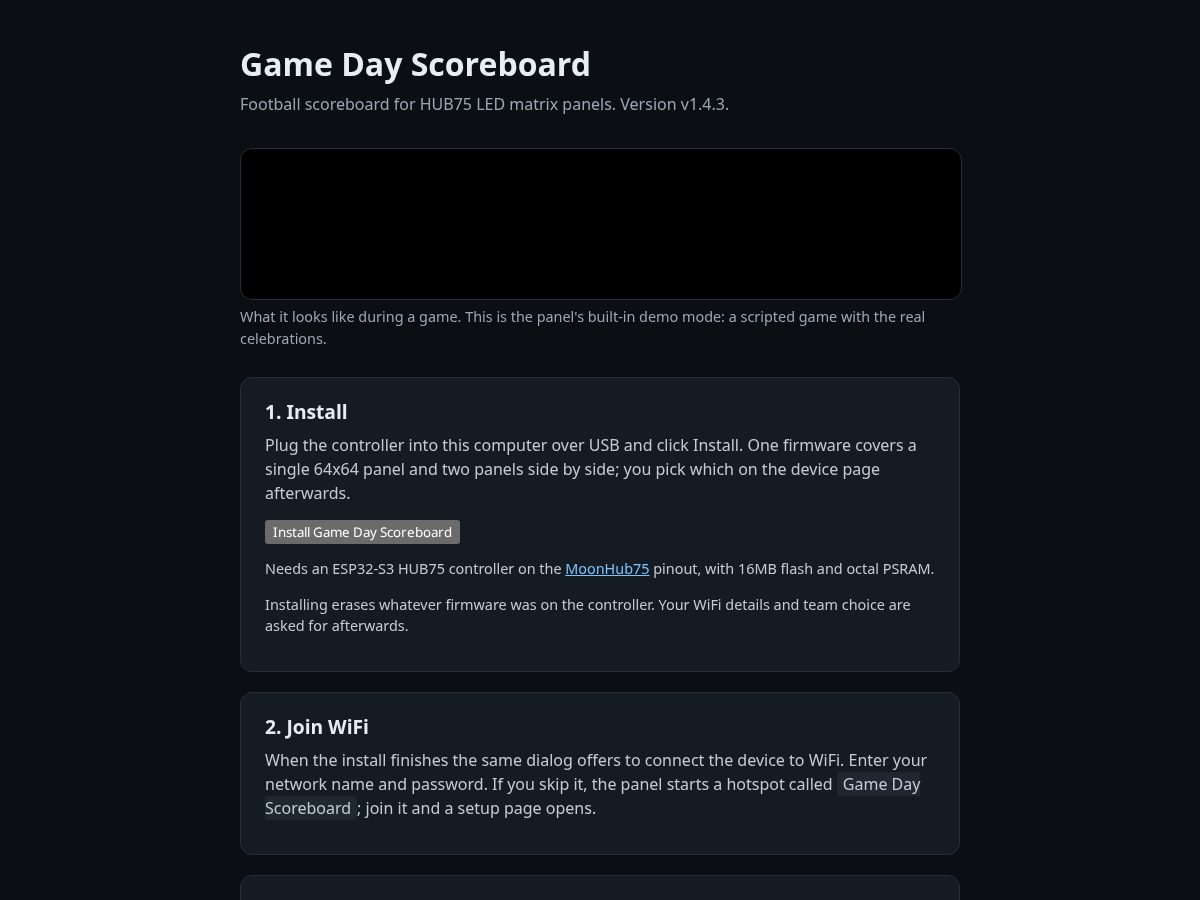 Landing-page snapshot of gamedayscoreboard.app