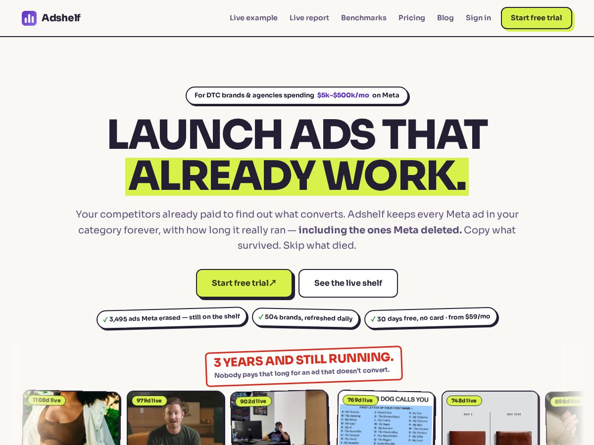 Landing-page snapshot of getadshelf.com