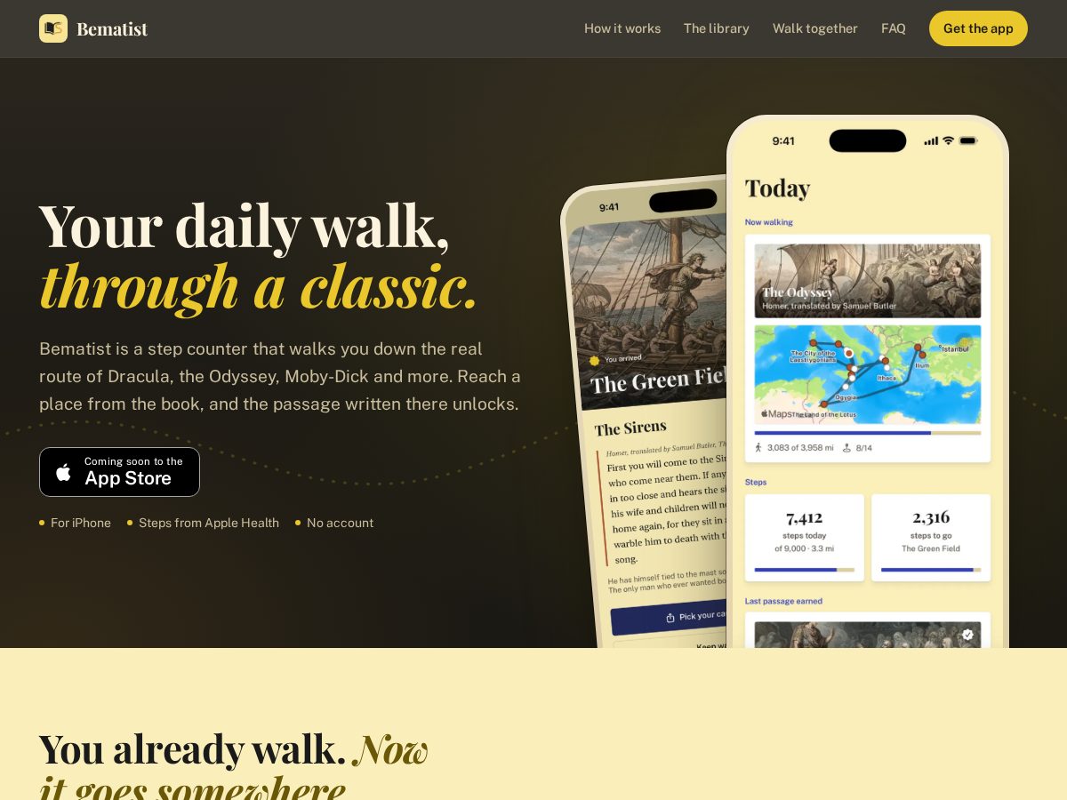 Landing-page snapshot of getbematist.com