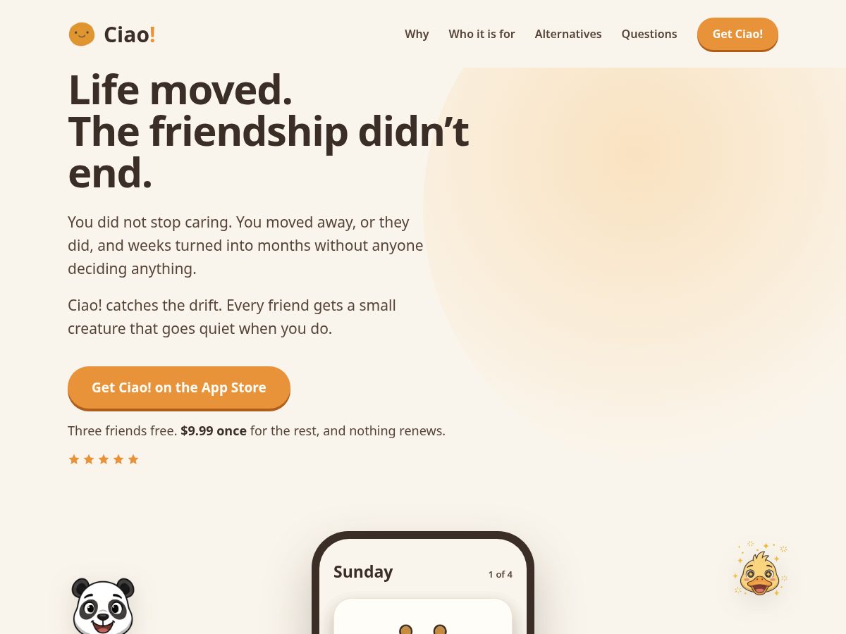 Landing-page snapshot of getciao.app