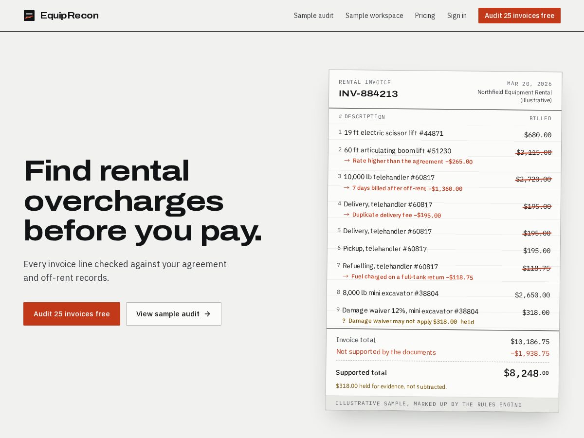 Landing-page snapshot of getequiprecon.com