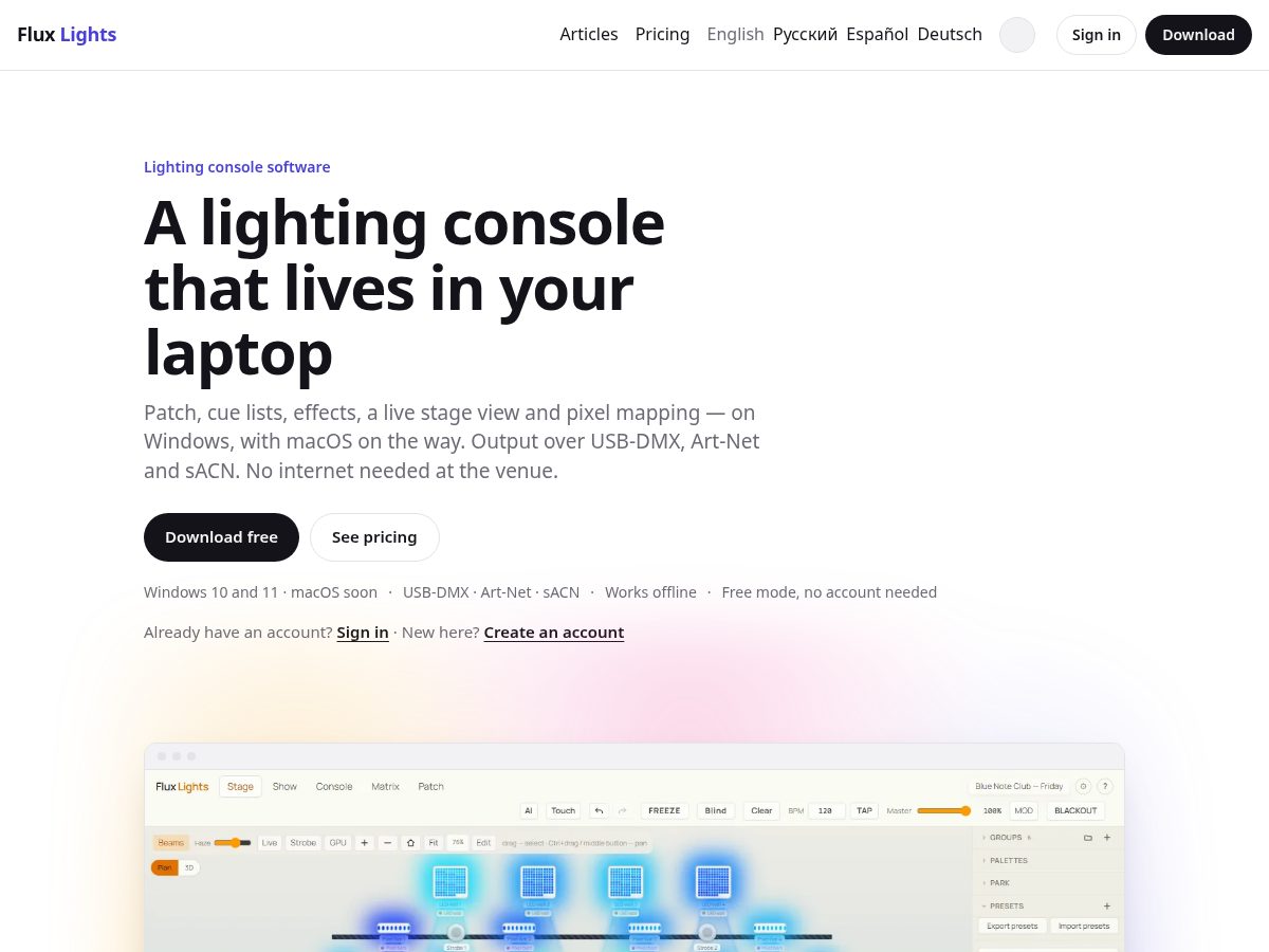 Landing-page snapshot of getfluxlights.com