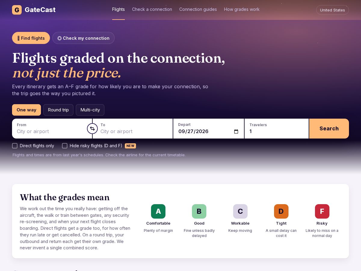 Landing-page snapshot of getgatecast.com