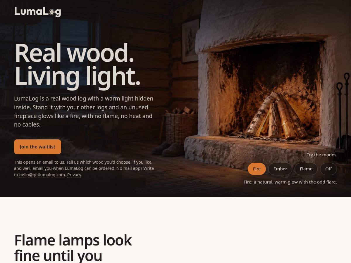 Landing-page snapshot of getlumalog.com