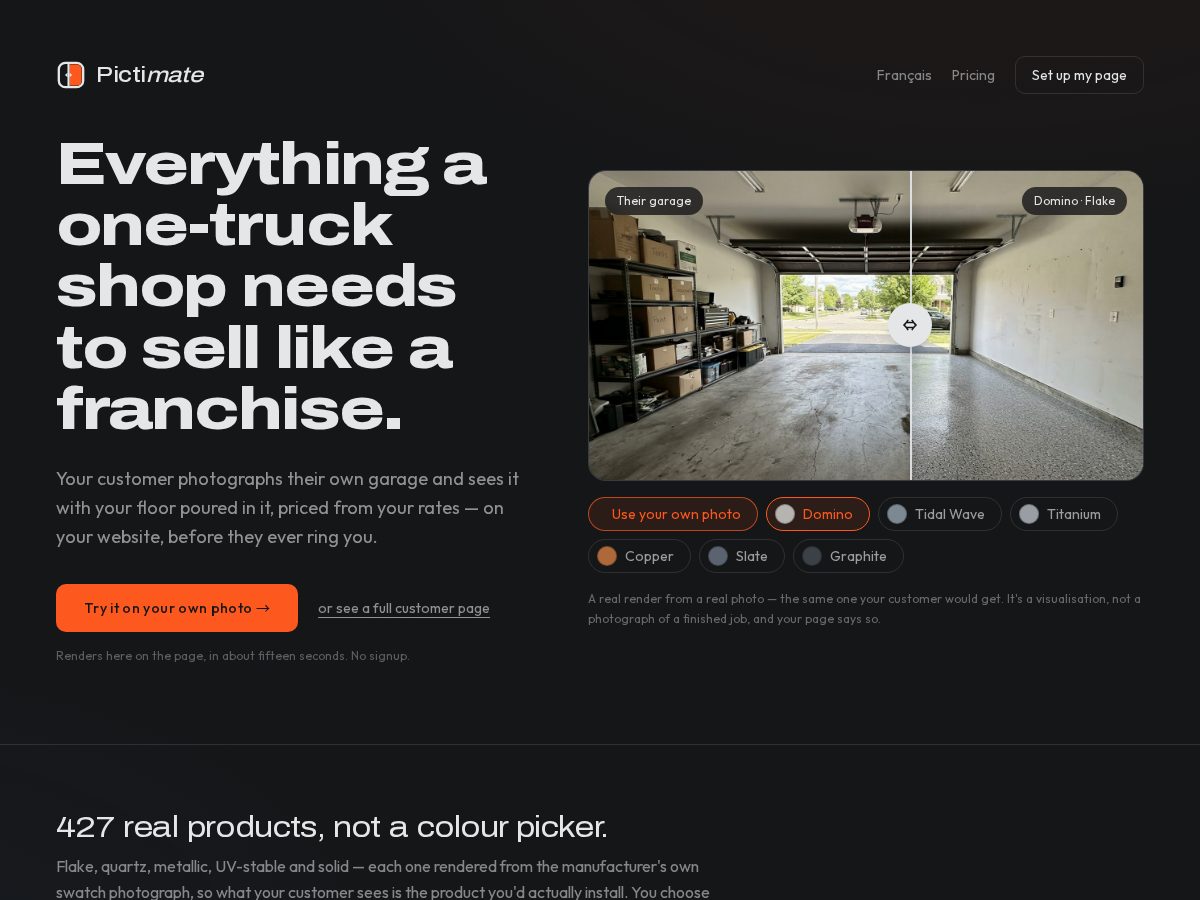 Landing-page snapshot of getpictimate.com