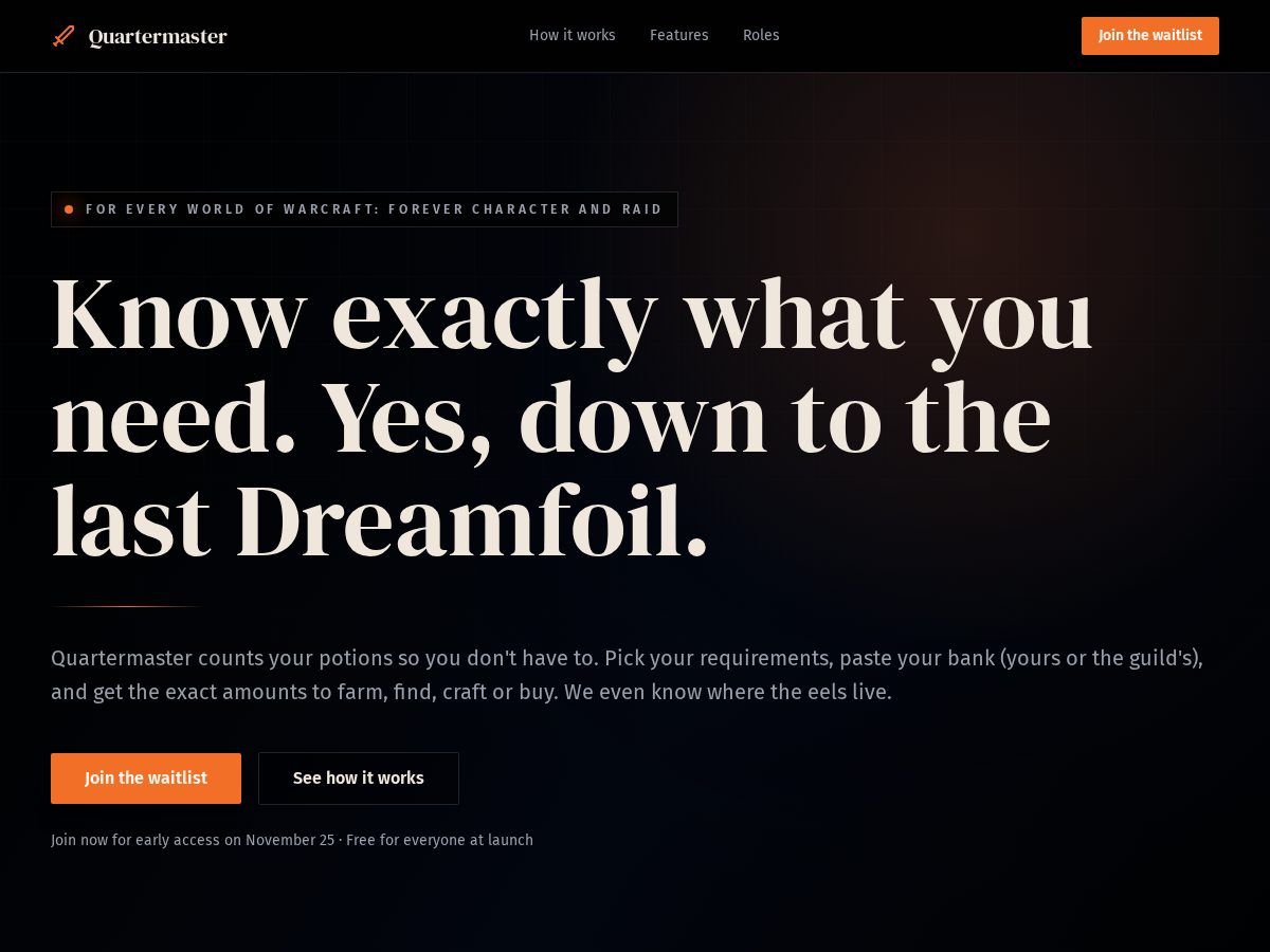 Landing-page snapshot of getquartermaster.app