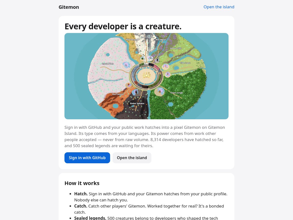 Landing-page snapshot of gitemon.fun