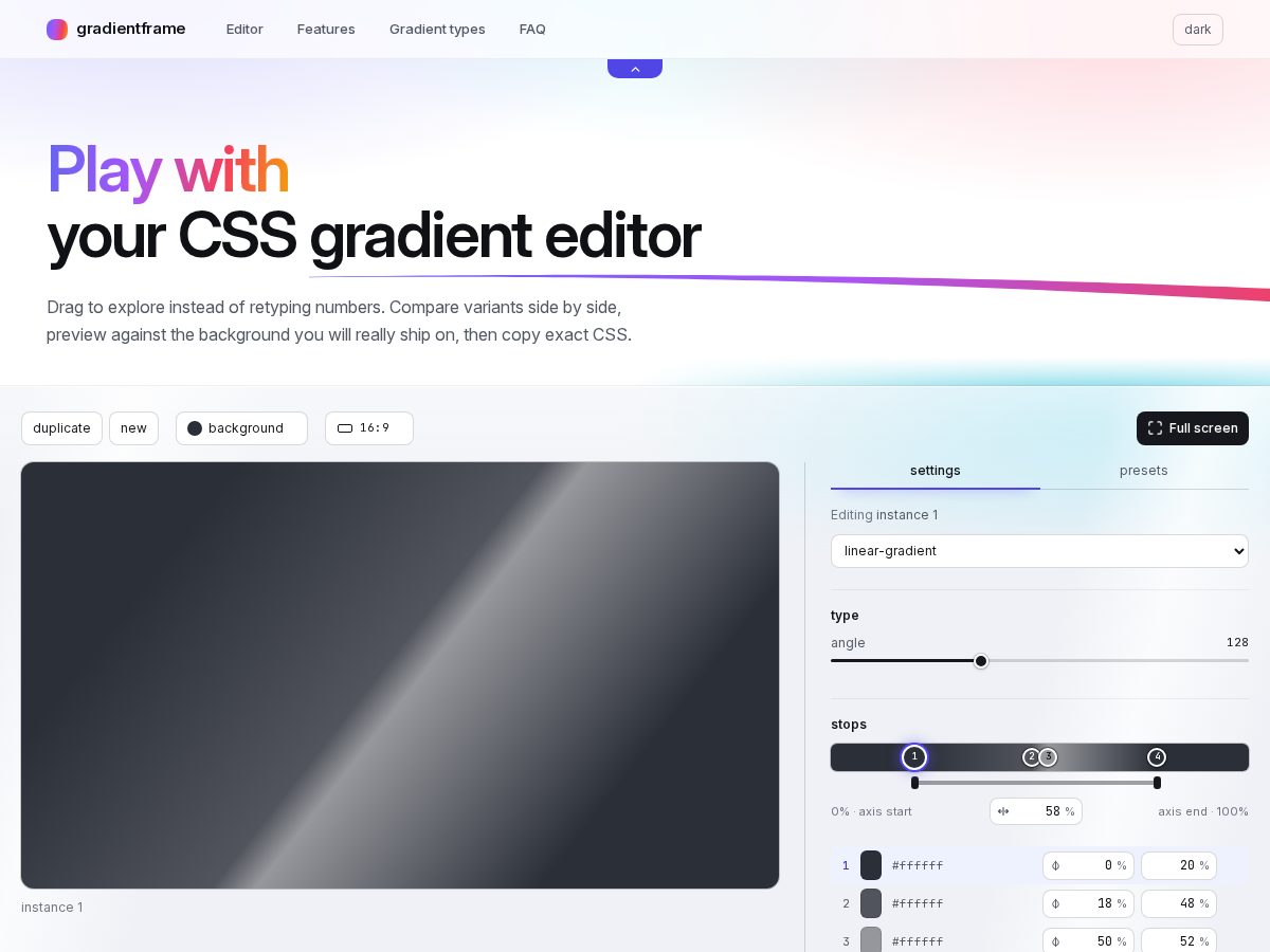 Landing-page snapshot of gradientframe.com
