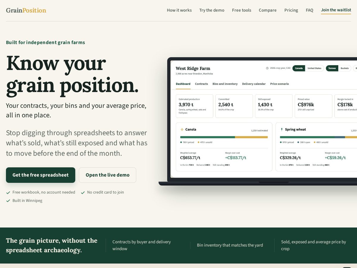 Landing-page snapshot of grainposition.com