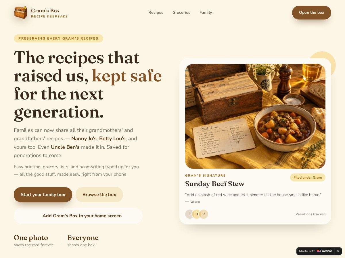 Landing-page snapshot of gramsbox.app