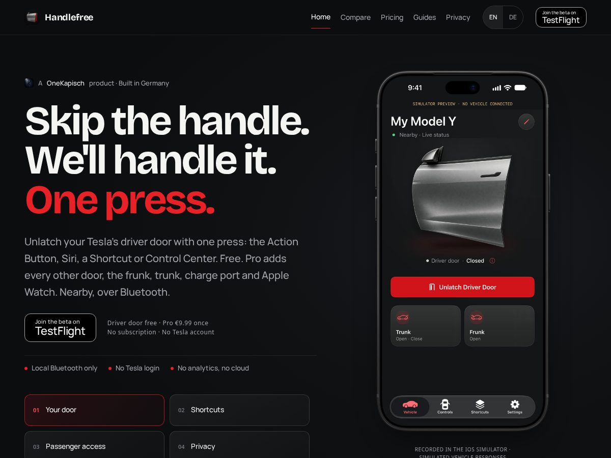 Landing-page snapshot of handlefree.app