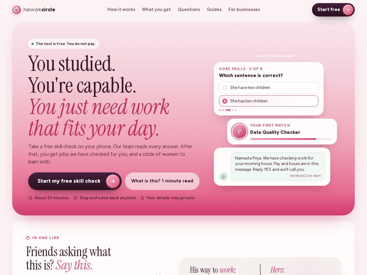 Landing-page snapshot of herworkcircle.com