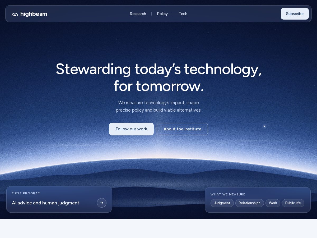 Landing-page snapshot of highbeamai.org