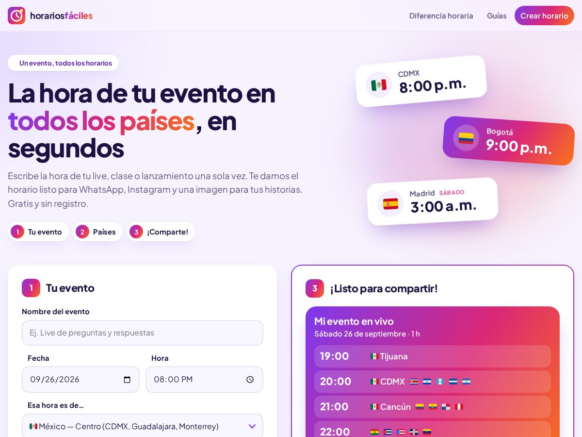Landing-page snapshot of horariosfaciles.com