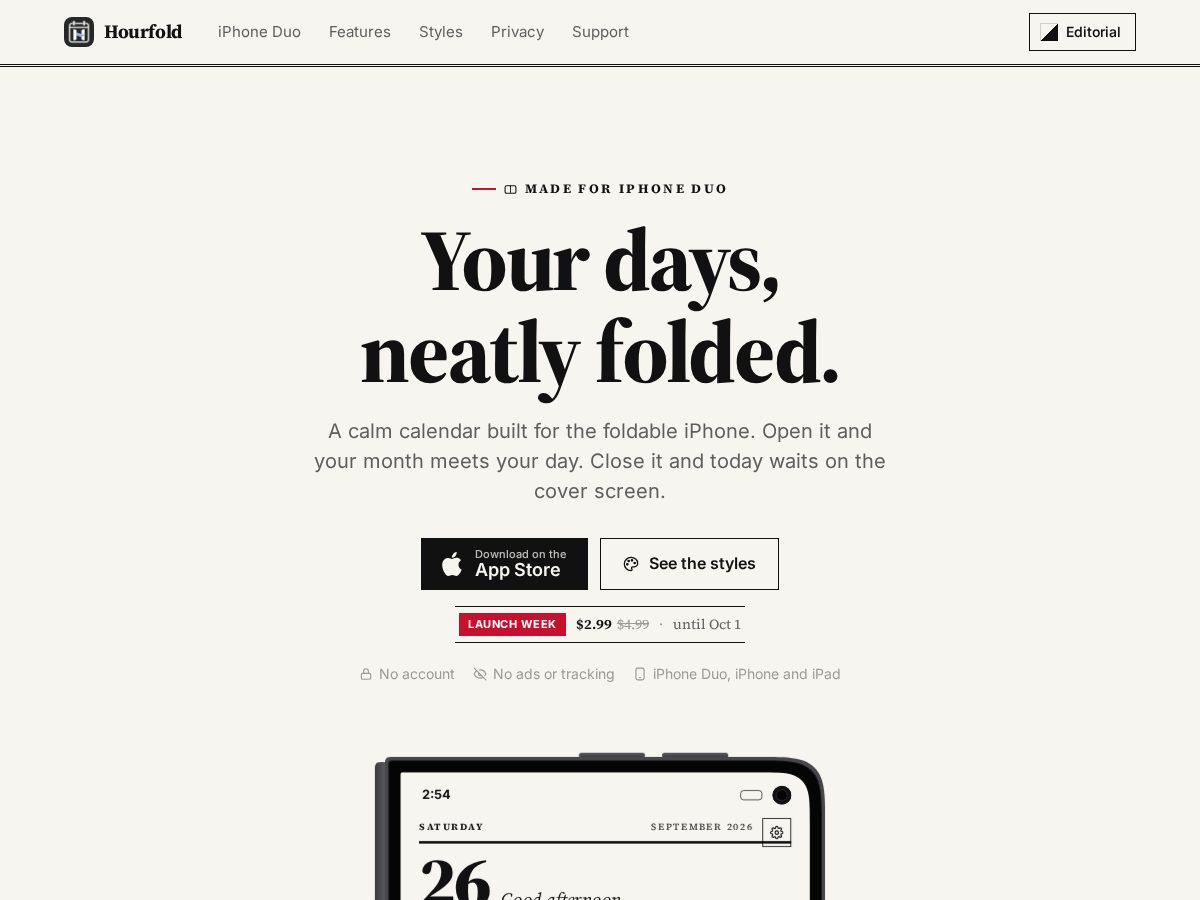 Landing-page snapshot of hourfold.app