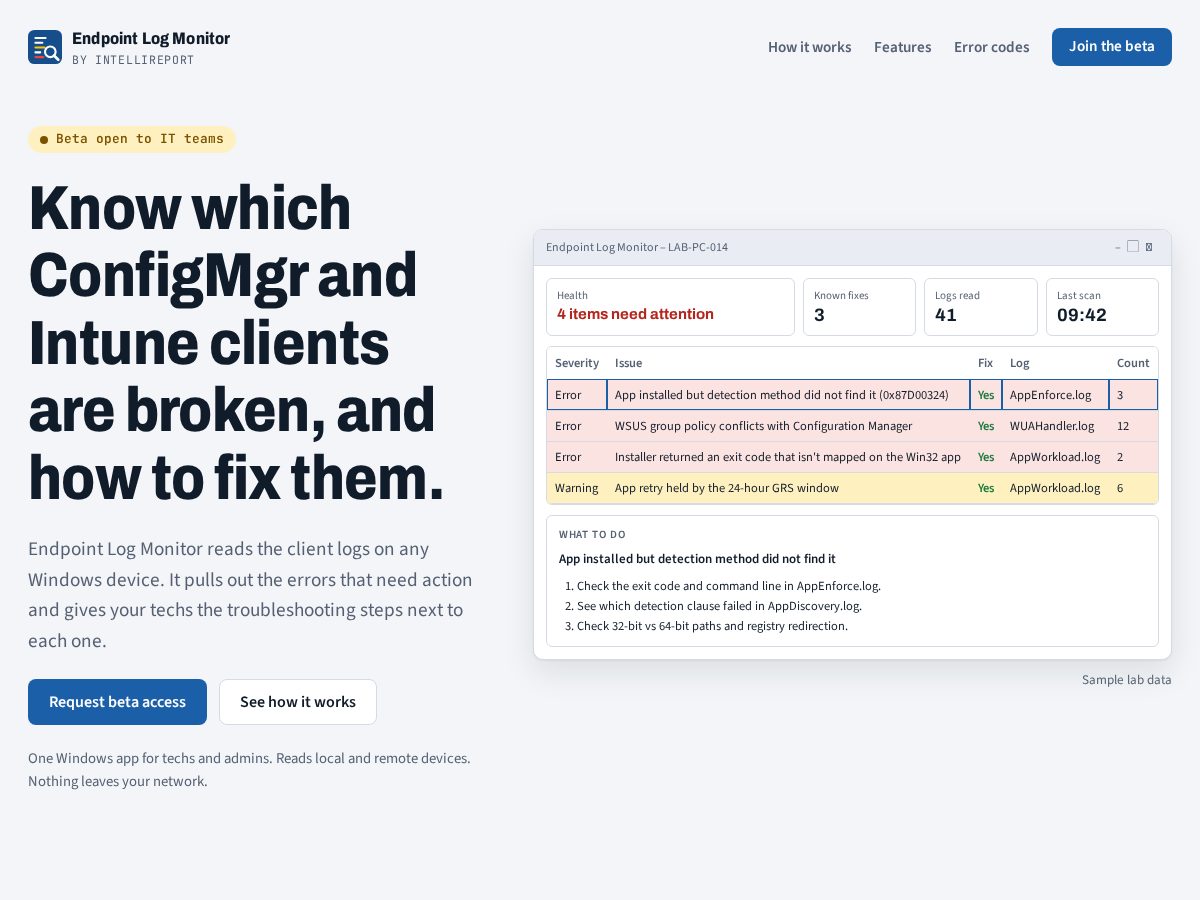 Landing-page snapshot of intellireportsoftware.com