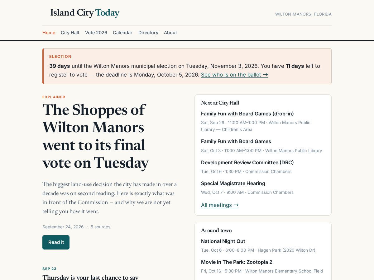 Landing-page snapshot of islandcitytoday.com