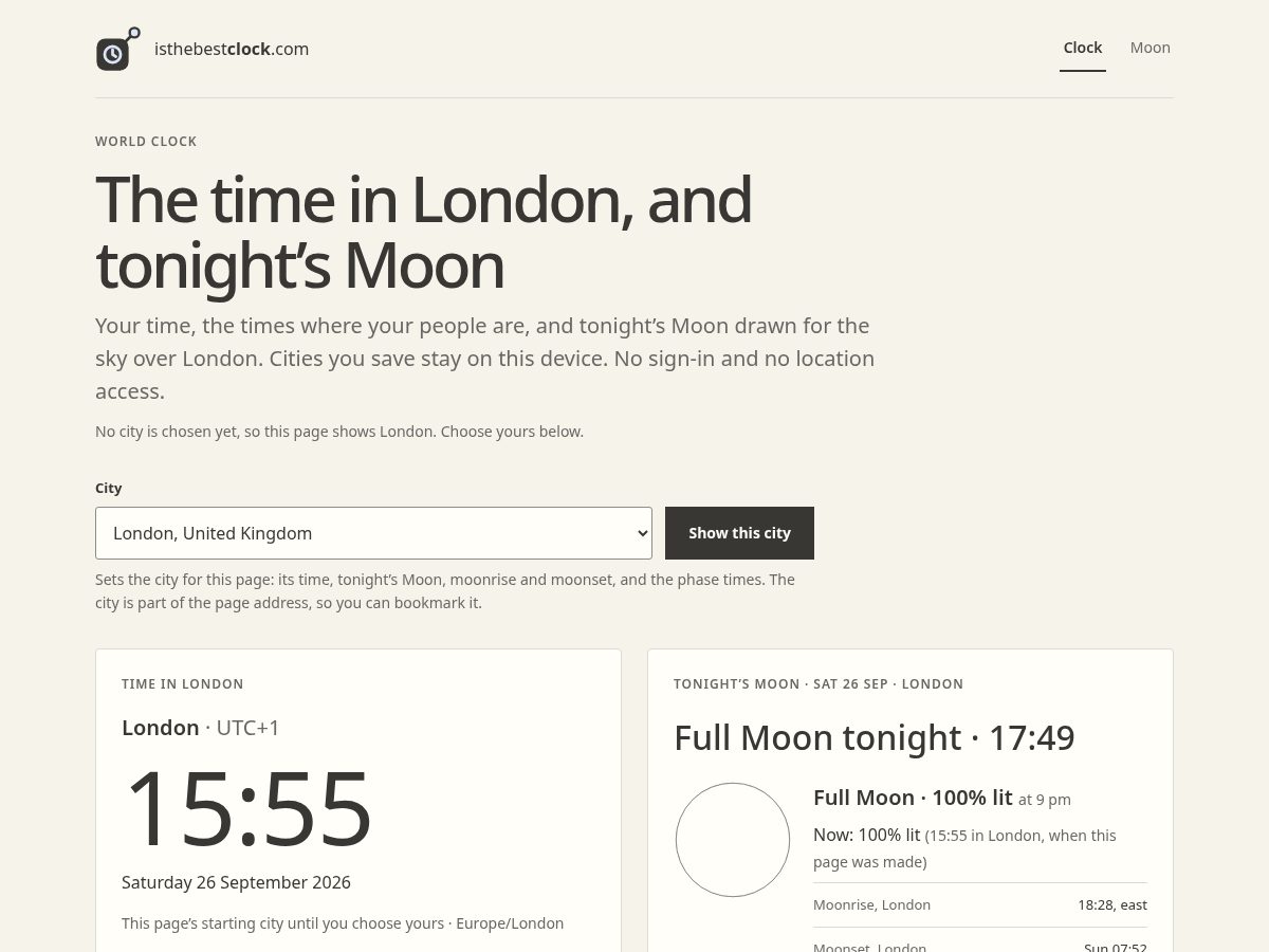 Landing-page snapshot of isthebestclock.com
