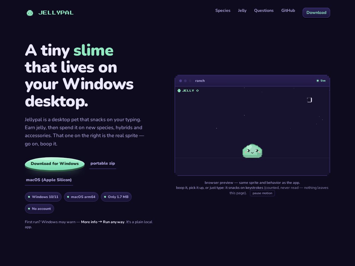 Landing-page snapshot of jellypal.fun