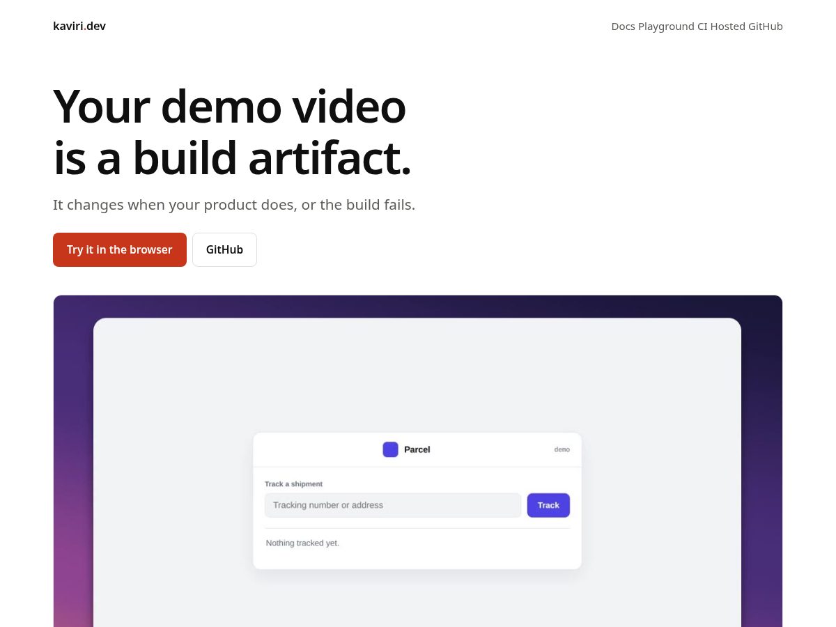 Landing-page snapshot of kaviri.dev