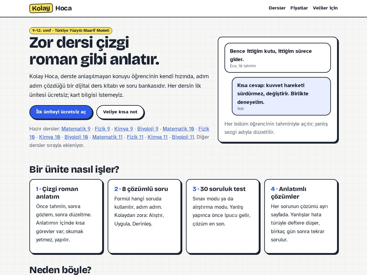 Landing-page snapshot of kolayhoca.com