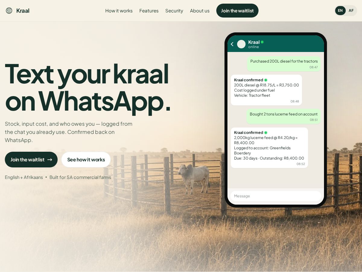 Landing-page snapshot of kraalapp.com