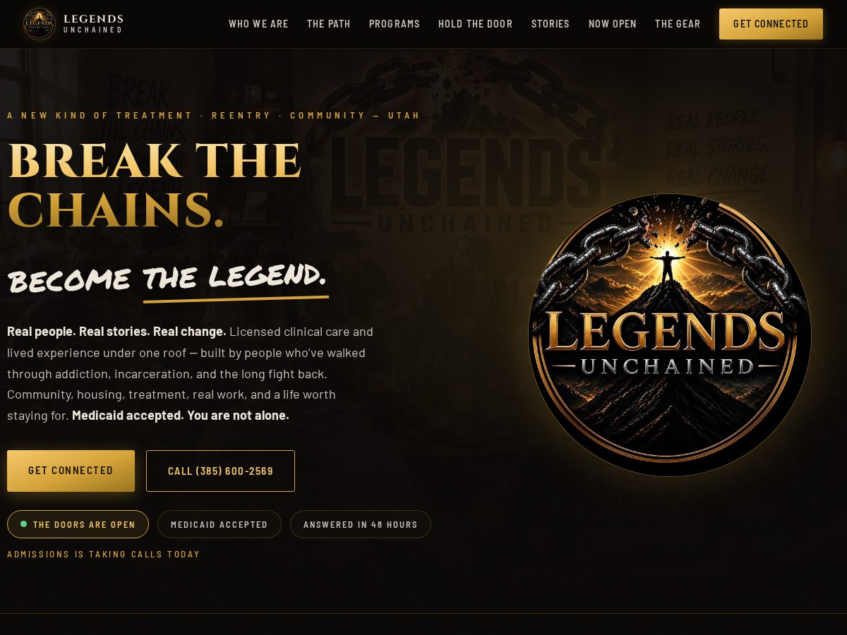 Landing-page snapshot of legendsunchainedutah.com