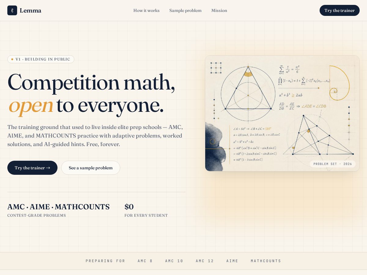 Landing-page snapshot of lemmamath.net