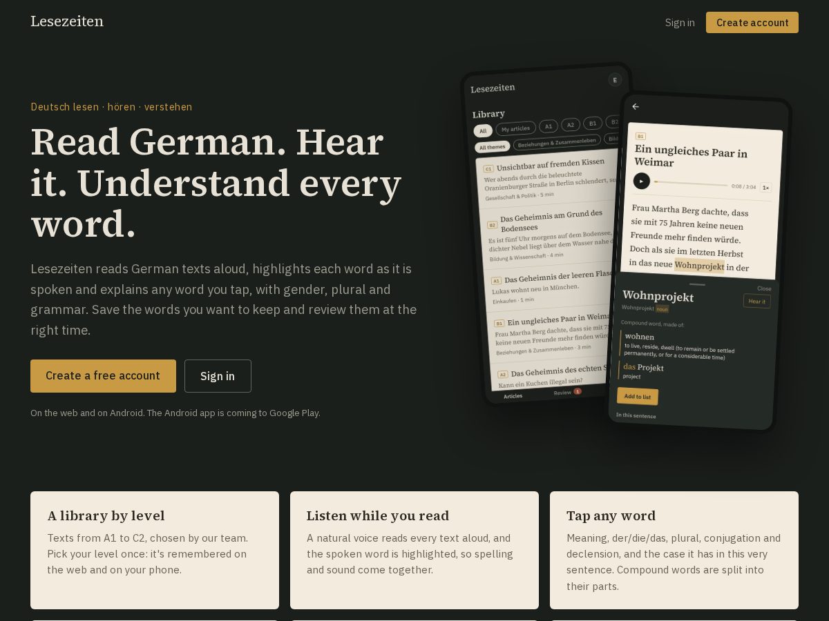 Landing-page snapshot of lesezeiten.com