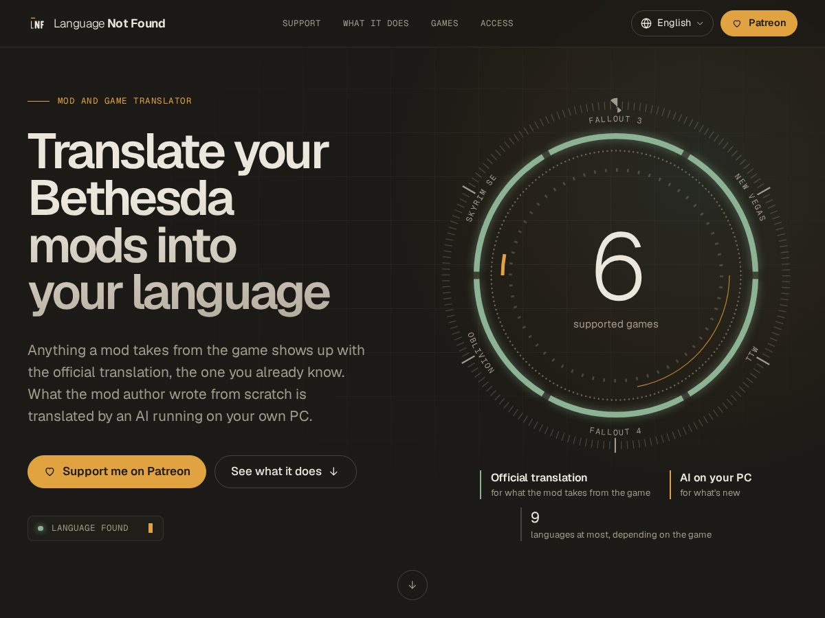 Landing-page snapshot of lnftranslator.com
