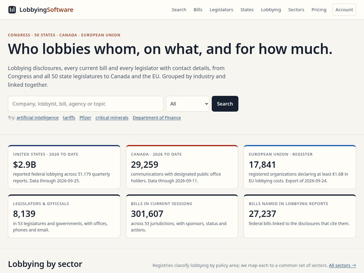 Landing-page snapshot of lobbyingsoftware.com