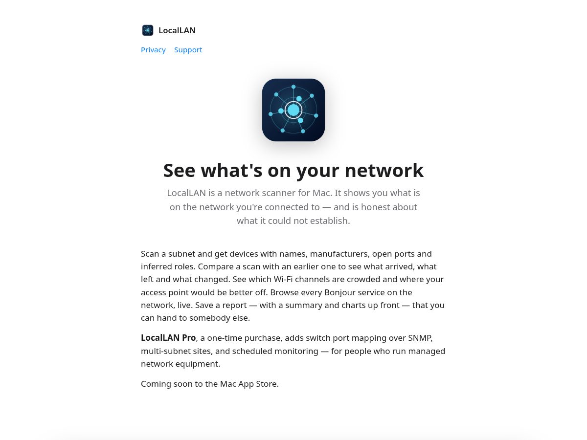 Landing-page snapshot of locallan.app