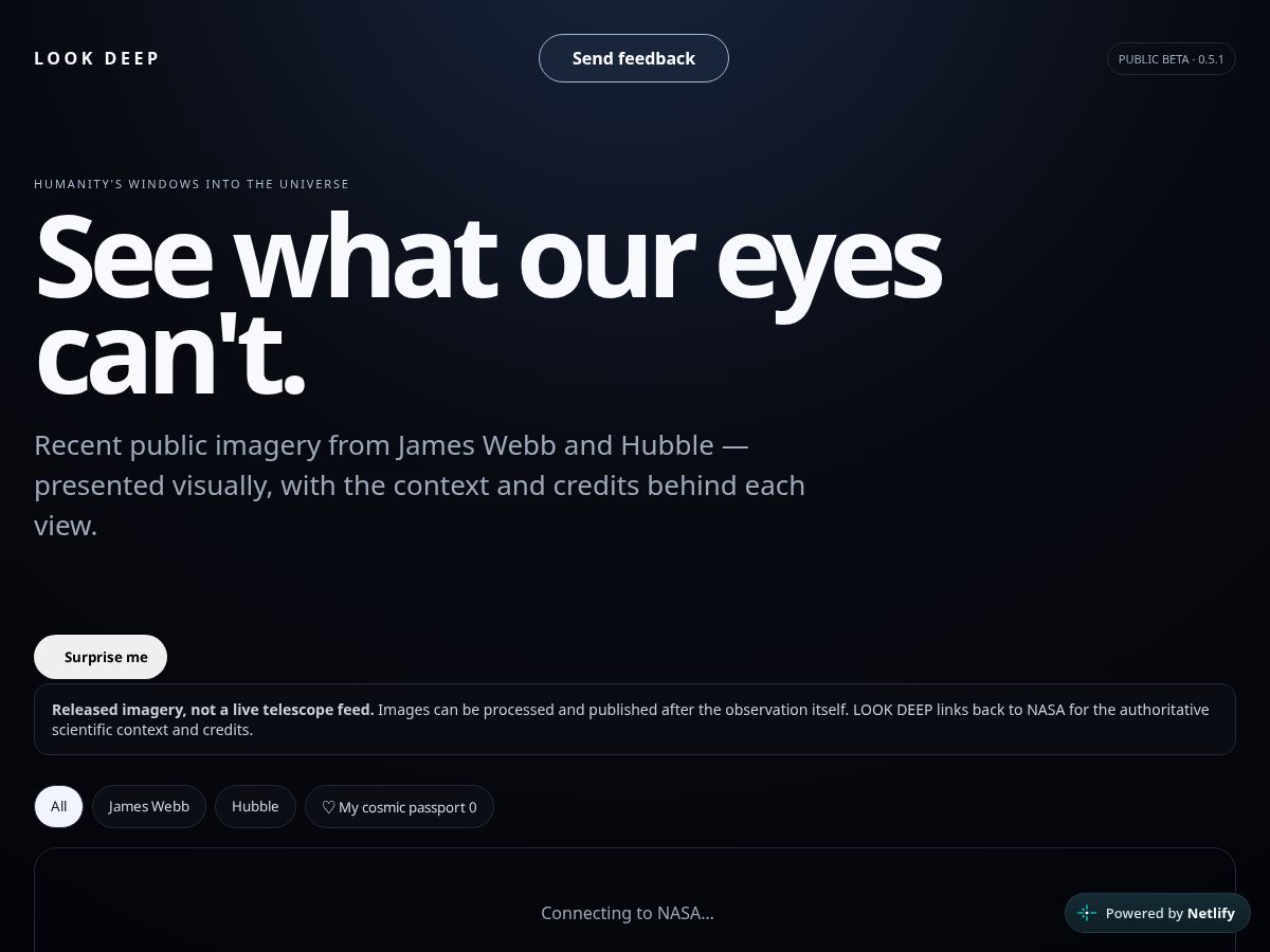 Landing-page snapshot of lookdeepspace.com